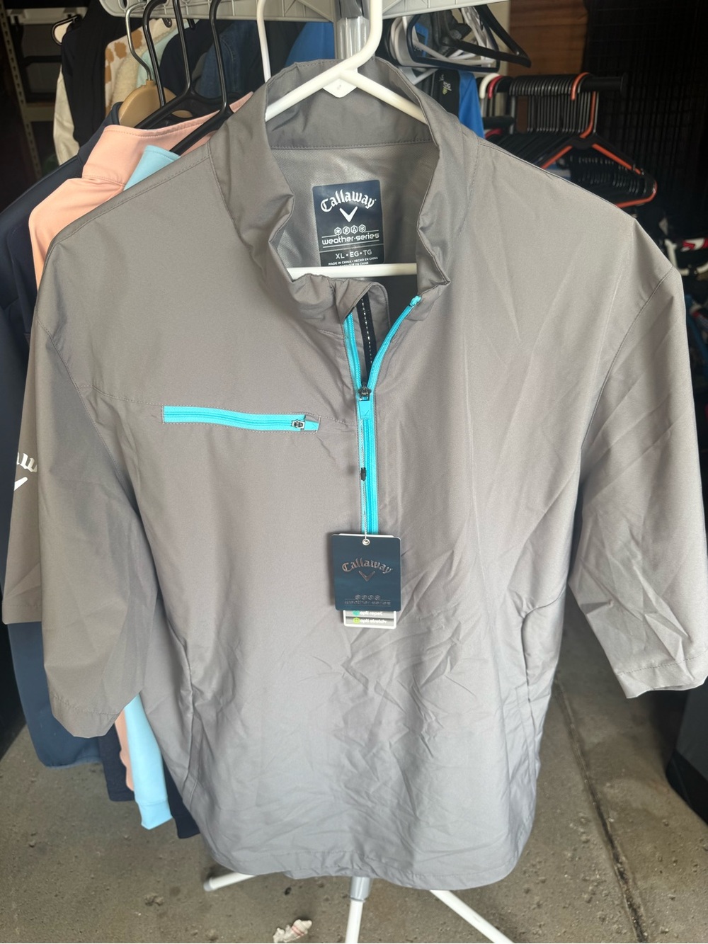 Callaway Gray Lightweight Half-Zip Pullover with Teal Trim